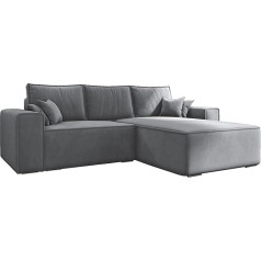 Mb-Moebel ERNO Corner Sofa with Sleep Function and Bed Box, Couch for Living Room, Sofa Bed Sofa Set, Sofa Corner Sofa, L-Shape Living Landscape with Bed Function, 250 x 86 x 176 cm - ERNO (Right, Grey -