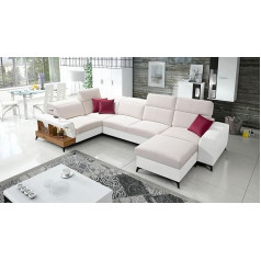 All4All Bella 4 Corner Sofa with Bed Box, XXL, Sleep Function, USB Port, Couch, Living Landscape, Upholstered Sofa Left Right 26 (Casablanca2301 + Faux Leather White, Right)