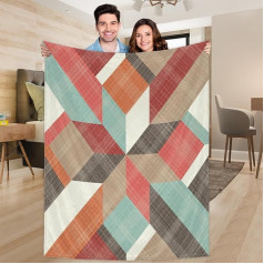 Ririx Retro Geometric Pattern Throw Blanket Retro Geometric Pattern Blanket for Bed Couch Sofa Chair Camping and Travel Lightweight Blanket Large (203 x 152 cm)