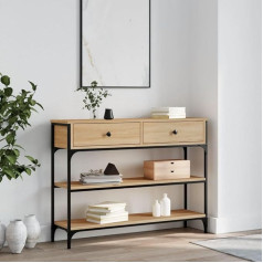 Festnight Narrow Console Table, 100 x 25 x 75 cm, Wooden Hallway Table, Side Table, Console Table with Drawers, Steel Frame, Sturdy, Hallway, Living Room, Industrial Design, Sonoma Oak