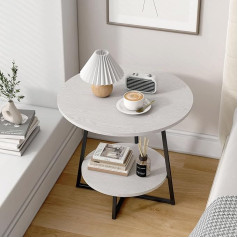 Dummup Side Table 60cm Round Wooden Side Table with 2 Shelves Small Bedside Table Coffee Table with Metal Frame for Living Room Bedroom