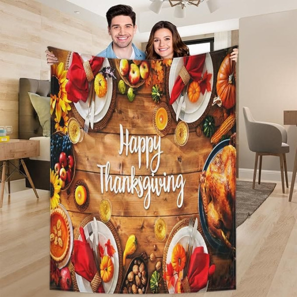 Ririx Happy Thanksgiving Truthahn-Kürbis-Überwurfdecke für Bett, Couch, Sofa, Stuhl, Camping und Reisen, leichte Decke, groß (203 x 152 cm)