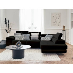 Bestmobilier Pablo - Corner Sofa with Sleep Function - With Storage Box - Adjustable Headrests - Velour - 5 Seater - Right Black
