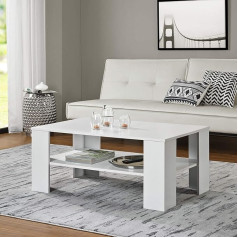 [En.casa] Coffee Table with Shelf Living Room Table Side Table Sofa Table Coffee Table for Living Room in White 100 x 60 cm