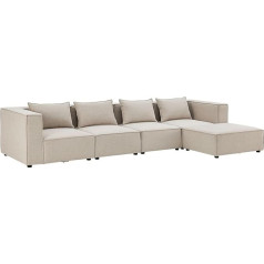 Juskys Domas XL Modular Sofa - Couch for Living Room - 4 Seater - Ottoman, Armrests & Cushions - Corner Sofa Corner Couch - Living Landscape Fabric Beige