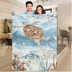 Ririx Meeresschildkröte Algen Fisch Seestern Überwurfdecke Ozeandecke für Bett, Couch, Sofa, Stuhl, Camping und Reisen, leichte Decke, groß (203 x 152 cm)