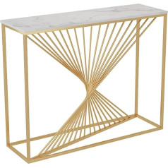 Generic Schmaler Konsolentisch 31,4 Zoll, Goldener Konsolentisch, Sofatisch mit Marmorplatte und Metallrahmen, schmaler Tisch für Wohnzimmer, robust und langlebig