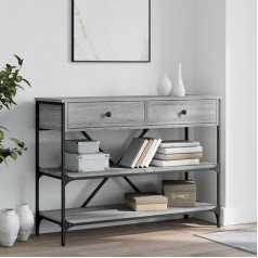 Gecheer Console Table with Drawers and Shelves, Side Table, Sofa Table, Hallway Table, Coffee Table, Decorative Table, Sideboard, Entrance Table, Narrow Wooden Table, Exhibition Table, Grey, Sonoma
