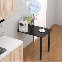 Geovne Wooden Folding Table for Wall Mounting, Invisible Wall Hanging, Computer Desk for Children, Wall Folding Table for Small Spaces, Kitchen, Dining Table, for Bedroom, Balcony, Study (Black, 120 x