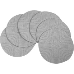 Kosmeey Cotton Rope Placemats Woven Round Set of 6 Grey Woven Vintage Placemats 13 Inch Plates Chargers Willow Placemats Farmhouse Boho Braided Heat Resistant for