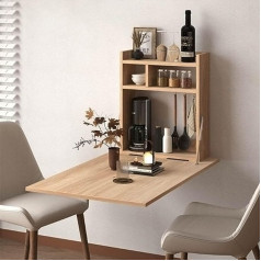 Siocnieqae Folding Wall Table, Folding Wall Table, Folding, Kitchen Dining Table Wall-Mounted, Solid Wood Multilayer Panels, Integrated Shelves, Hydraulic Gas Springs, Sturdy Hinges (Colour: White, Size