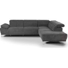 Mivano Felipe Corner Sofa Modern Corner Sofa with Ottoman Right and Adjustable Headrests 292 x 73 x 233 cm Stone (Dark Grey)