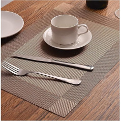 Maju Placemats, Set of 6 Table Mats, Washable Place Mats Made of PVC-Woven Plastic, Non-Slip, Heat-Resistant, Kitchen Table Mat, Easy to Clean (Colour: Colour 3)