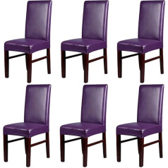 KELUINA Elastic Spandex Solid PU Leather Chair Covers, Waterproof and Oil-Resistant, Stretch Dining Chair Protector Cover, Protective Cover for Kitchen, Bar, Hotel and Wedding Ceremony (Purple, 6