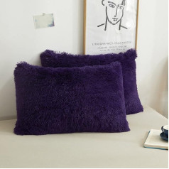 Xege Faux Fur Fluffy Throw Cushion Covers, Plush Shaggy Soft Furry Pillow Covers, Fuzzy Decorative Pillow Cases, Velvet Pillow Shams for Bed Couch Sofa Zipper Closure, Set of 2 (Standard, Purple)