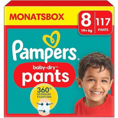 Pampers Nappies Pants Size 8 (19 kg+) Baby-Dry, Monthly Box, 360° Fit, 117 Nappies