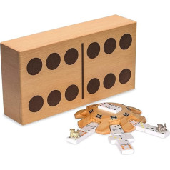 Yellow Mountain Imports Mexican Train Complete Set Double 12 Dominoes (Eyes/Pips), Wooden Hub/Centre Piece, Cast Train Marker