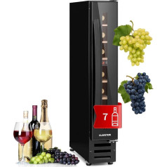 Klarstein Vinovilla Wine Fridge, 1-Zone Drinks Refrigerator, Slim, Quiet Fridge with Glass Door, Bottle Refrigerator, Small, Wine Cabinet for Drinks, Wine Cooler 5-22°C, 20 L, 7 Bottles, Onyx
