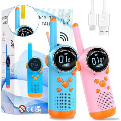 BaFuland Walkie Talkies für Kinder Aufladbar, 3KM Reichweite 8 Kanäle Funkgeräte Set Kinder Spielzeug Geschenke für Jungen und Mädchen im Alter von 3 bis 12 Jahren, 2 Stück (Blau und Rosa)