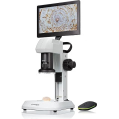 Bresser 5809100 Analyth LCD Microscope with Thru and Reflected Light in 5 Brightness Levels, Continuous Zoom (0.7X - 4.5X), 22.5 cm Display and Coarse and Fine Focusing, White