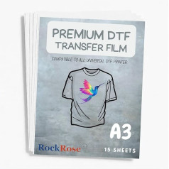 Rock Rose Pre Treat - DTF film is made of PET, thickness of 75um. It is a heat resistant and waterproof film designed for DYI Direct on T-Shirts (A4 DTF FILM - 30 Sheets) (15, A3)