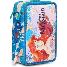 Seven Pencil Case, Multicoloured, Pencil Case for Stationery, Case with Pens, Ballpoint Pens, & More, 3 Compartments, Girls & Boys, School - Elementary School, XXL, Arielle the Mermaid, multicoloured,