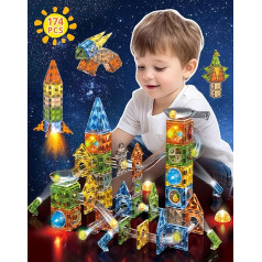 Jvchengxi 174 Teile Magnetische Bausteine Magnet Spielzeug Kinder Magnete Konstruktion Blöcke Buntes Startbahnspielzeug Montessori Lernspielzeug Luxus Bauklötze Set für Mädchen Jungen Geschenk