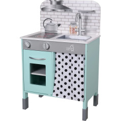 Teamson Kids Little Chef Contemporary Interactive Wooden Toy Kitchen Set with Height-Adjustable Legs Pretend Play Blue/White TD-13554B