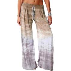 MLLM Sports trousers, training trousers, running gym trousers, loose yoga trousers with colour gradient, printed sports trousers with wide leg, khaki_S, comfortable sports trousers for women