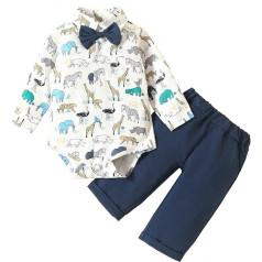 Spring Clothing for Newborn Infant Baby Boys Floral Animal Bow Tie Autumn Long Sleeve Romper Bodysuit Pants Set Clothes