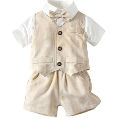 IQYU Clothing Set Boy 68 T-Shirt with Bow Plaid Vest + Shorts Boys Outfit Gentleman Tie Baby Striped Toddler Boys Outfits and Set Jumper Baby 86