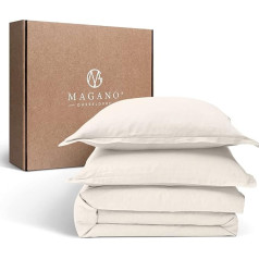 Magano® Premium Bed Linen 200 x 200 cm Beige Soft and Non-Iron Hypoallergenic and Breathable Duvet Cover 200 x 200 cm + 2 x Pillowcases 80 x 80 cm