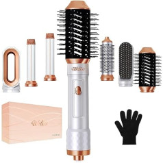 6 in 1 Warmluftbürste Set, UKLISS Hairstyler mit Rundbürstenföhn Haartrockner Lockenstab Massage Heißluftbürste Haarglätter Bürsten, Airstyler Stylingbürsten, Idea Geschenke für Freuen, Familie