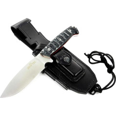 JEO-TEC Nº1 Theone Outdoor Camping Belt Knife Hunting Knife Survival Bushcraft Knife - German Steel BÖHLER N690C - Leather Sheath Fire Steel Knife Sharpener