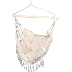 Ejoyous Cotton Rope Hanging Chair, Hanging Chair Swing with Soft Cushion Hammock with Romantic Fringe Edge for Indoor Outdoor Home Garden Patio Bedroom Living Room 100 x 130 cm