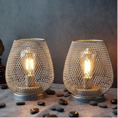 JHY DESIGN Set of 2 LED Lanterns Metal Cage Battery Operated Wireless Accent Light Battery Lamp with LED Ideal for Weddings Parties Patio Events for Indoor and Outdoor (Gold)