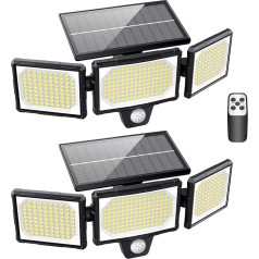 Solar Lights for Outdoor Use with Motion Sensor, Pack of 2, Solar Light for Outdoors, 304 LEDs, 3000 lm, IP65 Solar Spotlight, Solar Split Wall Light with Remote Control, 320° Lighting Angle