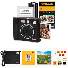 KODAK Mini Shot 4 ERA 4PASS 2-in-1 Instant Camera and Photo Printer (10 x 10 cm) (Instant Camera + Gift Package with 68 Sheets, Black)