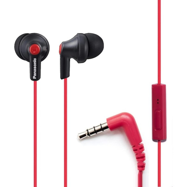 Panasonic ErgoFit RP-TCM125-KB Earbud Headphones with Microphone and Call Control Compatible with iPhone, Android and BlackBerry - In-Ear (Matte Black/Red), S/M/L Included