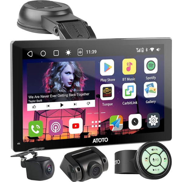 ATOTO P9 Portable Digital Media Receiver, Android Car Radio 4G + 32G, Wireless Carplay & Android Car, 4G-LTE, GPS Tracking, 1080P Front Camera and Rear View Camera, HDMI Supported, P9BC03-EU01