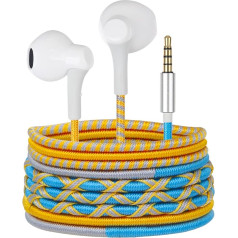 URIZONS Colourful Braided Headphones with Cable - Wired In-Ear 3.5 mm Headphones with Tangle-Free Microphone for iPhone for Children