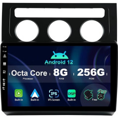 SXAUTO ¦8G+256G ¦ Android 12 IPS Car Radio for VW Touran (2003-2010) - Built-in Carplay/Android Car/DSP - LED Camera + MIC - DAB Steering Wheel Control Fast Boot 360-CAM WiFi AHD - 2 DIN 10.1 Inch