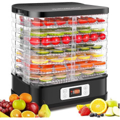 MEYKEY Dörrautomat Edelstahl, Dörrgerät mit 8 Einlegefächer 400W, Trockner für Obst, Fleisch & Kräuter inkl. Antihaft Silikon Dehydrator Blätter, 30-70°C, 72h-Timer