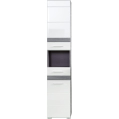 trendteam smart living SetOne Tall Cabinet, Composite Wood, High Gloss White, Grey Smoke Silver, 37 x 182 x 31 cm