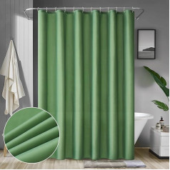 MIULEE Shower Curtain 180 x 200 cm Green Waterproof Bath Curtain Anti-Mould and Textile Washable Quick Drying Bathroom for Bath and Shower Shower Curtains with 12 Shower Curtain Rings