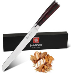 JUANSHI® Knife, bread knife with serrated edge, chef's knife, Japanese knife, 20 cm blade length, high-quality carbon stainless steel with exquisite gift box for cutting bread, bagels, cakes