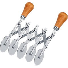 Dough Cutter, 5-Wheel Dough Cutter with Wooden Handle, Pizza Cutter, Stainless Steel, 5 Wheels, Adjustable Cake Divider, Pizza Cutter, Stainless Steel, for Kitchen Baking