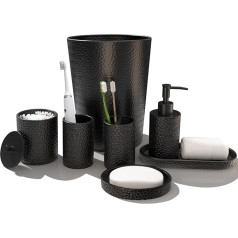 LKKL Bathroom Accessory Set, 7-Piece Bathroom Set with Rubbish Bin, Soap Dispenser, Soap Dish, Toothbrush Holder, Qtip Holder, Bathroom Tray, Modern Bathroom Accessories, Complete Set, Black