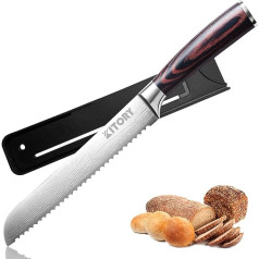 Kitory Bread Knife with Serrated Edge Blade Length 20 cm, Professional Bread Knife with Blade Guard, German Stainless Steel, Ergonomic Wooden Handle