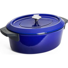 Woll Iron Casserole Dish with Lid and Silicone Handles, Inductive, 34 x 26 cm, 12.5 cm High, 7.5 L, Suitable for All Types of Cookers, Cast Iron, Oven-Safe up to 250°, Blue